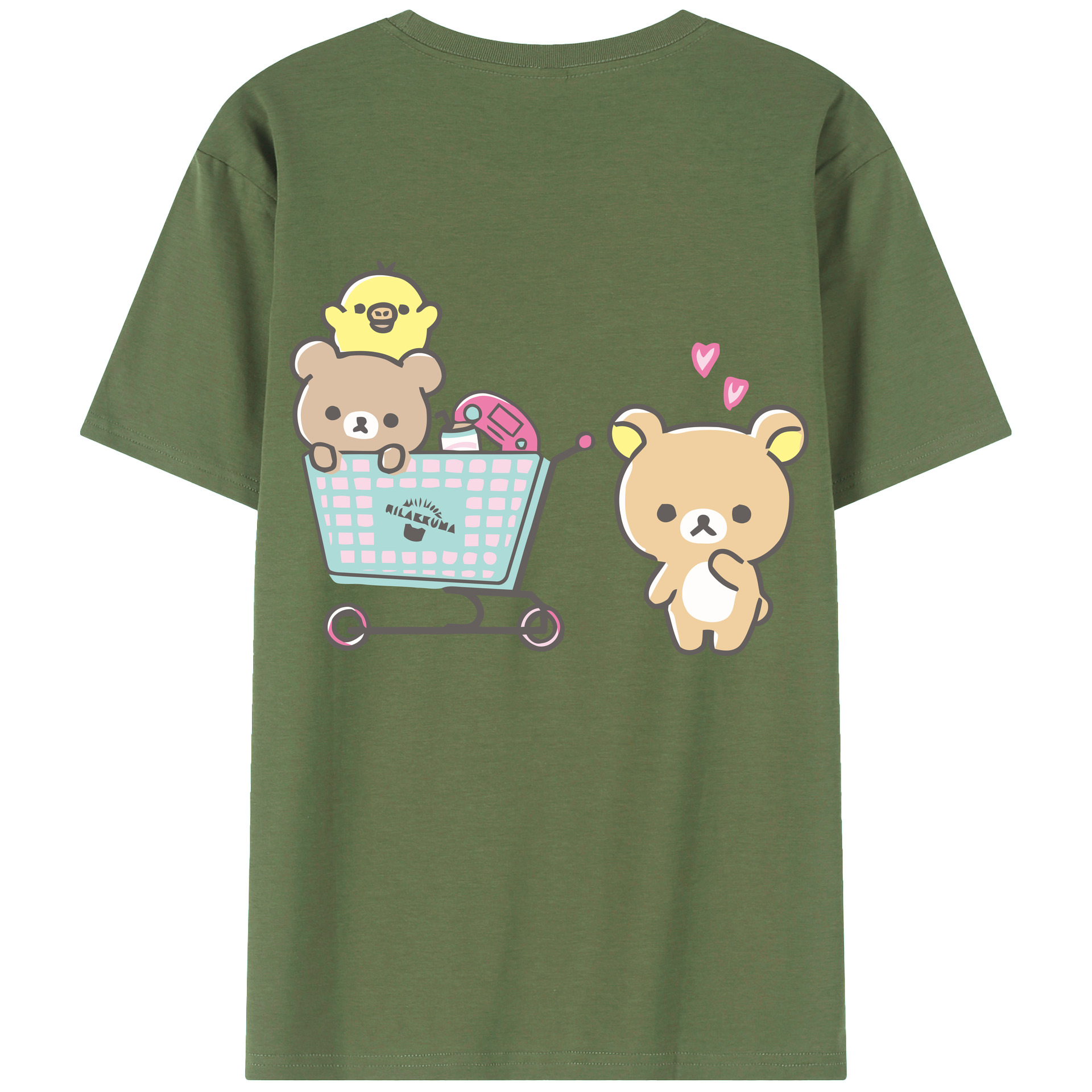 （画像用） リラックマ リラックマ キイロイトリ Rilakkuma Korilakkuma Kiiroitori 綿100％ メンズ半袖Tシャツ（バックプリント） 通気性